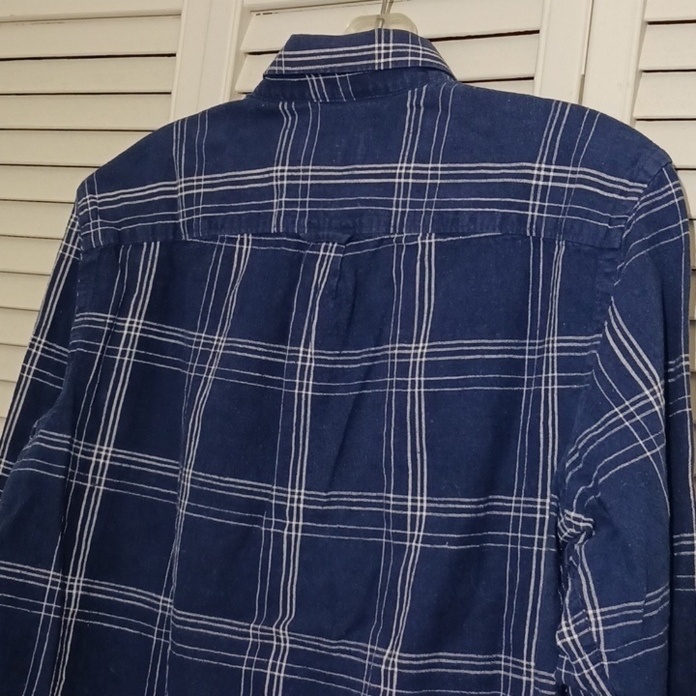 Frank and Oak Blue White Plaid Button Down Cotton Linen Top, Size M - Picture 5 of 9